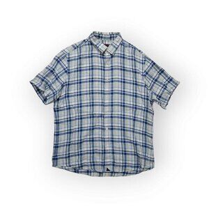 UNTUCKit 100% Linen Hawthorne Plaid Short‎ Sleeve Button Up Shirt Mens Large